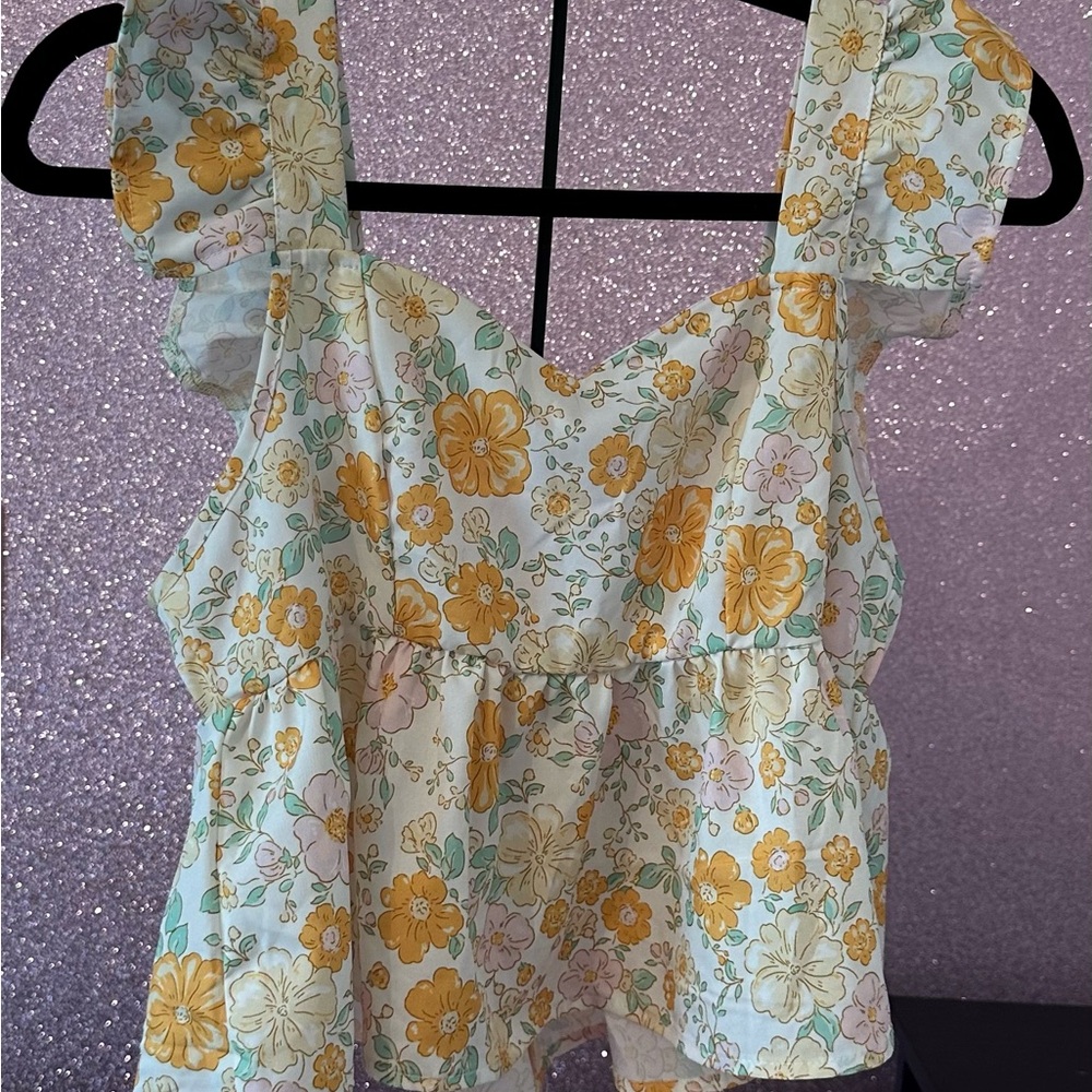 SHEIN Yellow Floral Ruffle Blouse